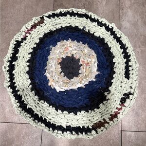 Handmade crocheted rug bathroom kitchen mat round 21” repurposed fabric
